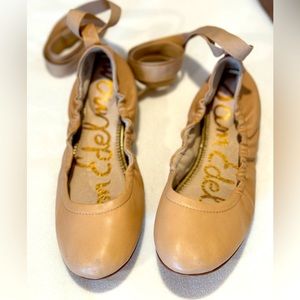 Sam Edelman Ankle Tie Ballet Flats Tan Sz8.5